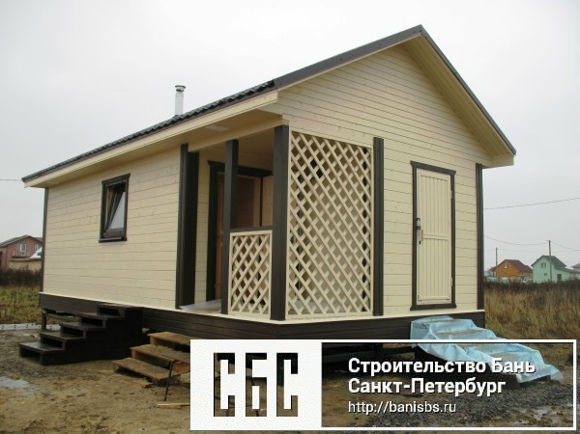 Сруб бани 4х8м с открытой террасой 1,5х2м под общей кровлей