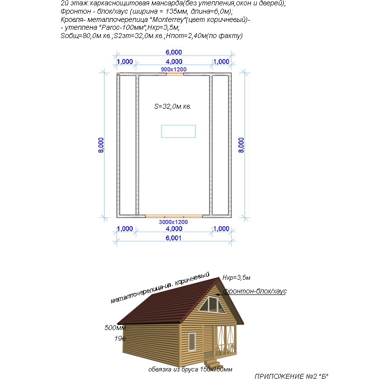Сруб двухэтажной бани 6х8м из профилированного бруса 150х150х6000мм