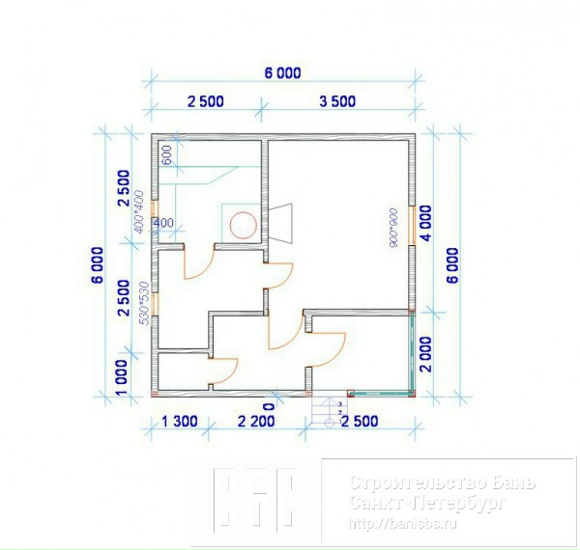 Сруб бани 6х6м из профилированного бруса 100х150мм с террасой 2х2,5м
