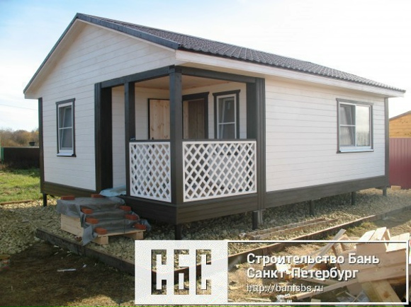 Баня брусовая 6х8м с террасой 2х2,5м под общей кровлей