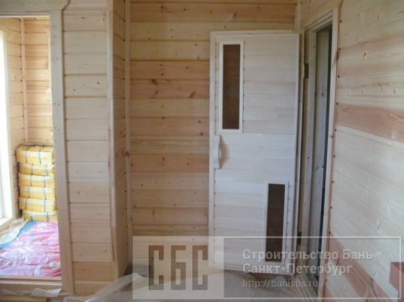 Баня 6х6м из профилированного бруса 150х150мм с террасой 3х6м под общей кровлей