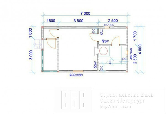 Сруб бани 4х7м из профилированного бруса 100х150мм с террасой 1,5х3м