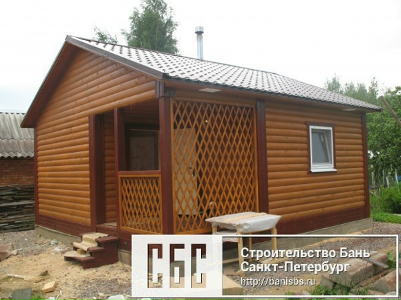 Сруб бани 6х6м из профилированного бруса 100х150мм с террасой 2х2,5м